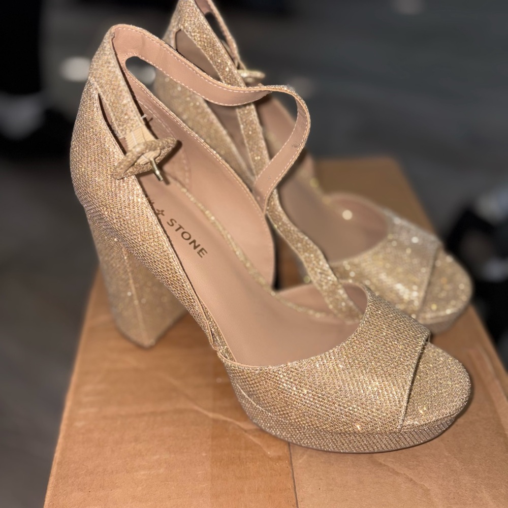 Sun + Stone Glittering Gold Heels